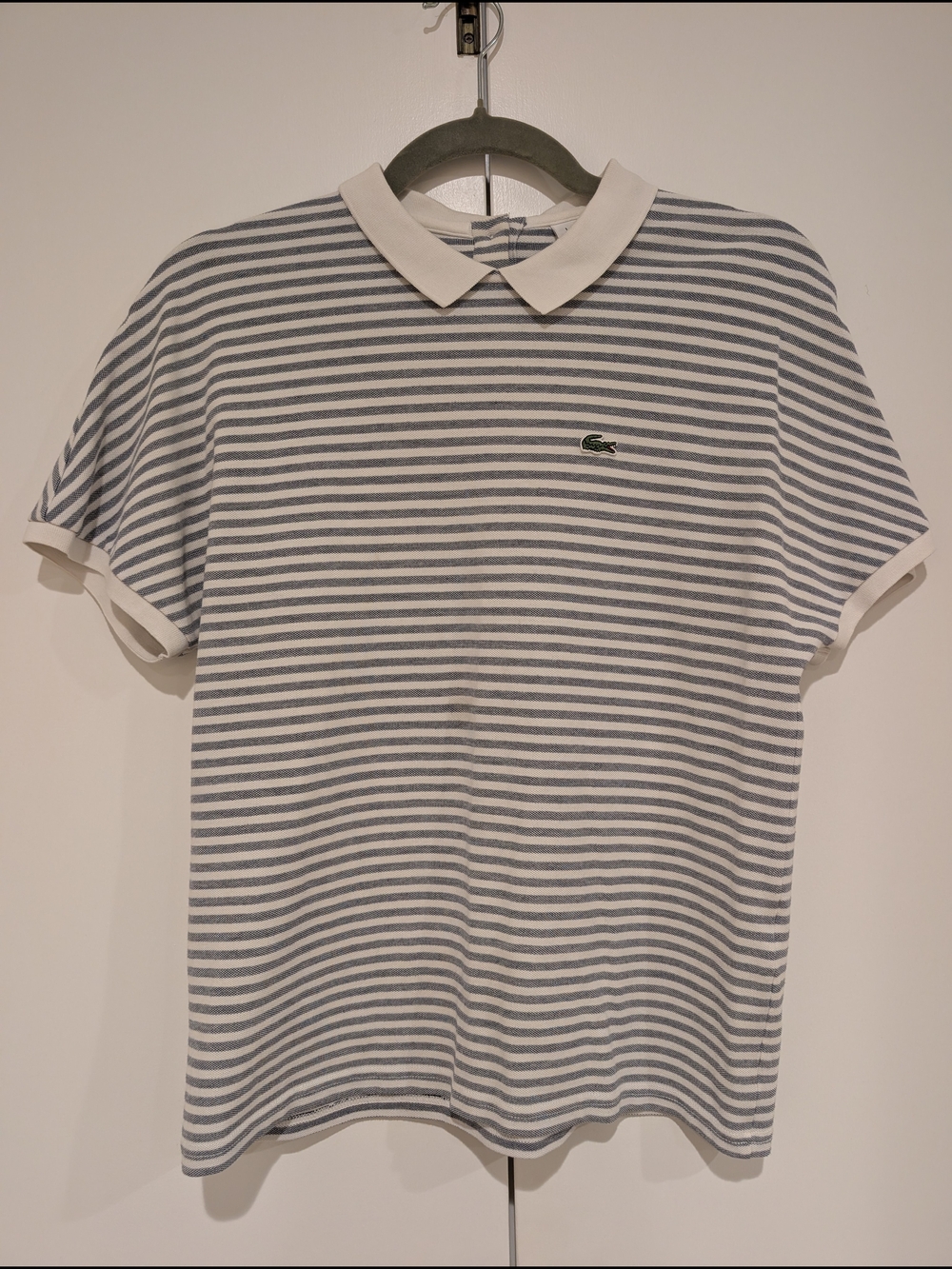 Lacoste Blue & White Striped Polo with White Collar